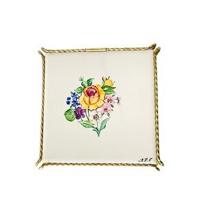 Vintage Tile Pot Holder Trivet with Metal Stand made Czchoslovakia hand painted.